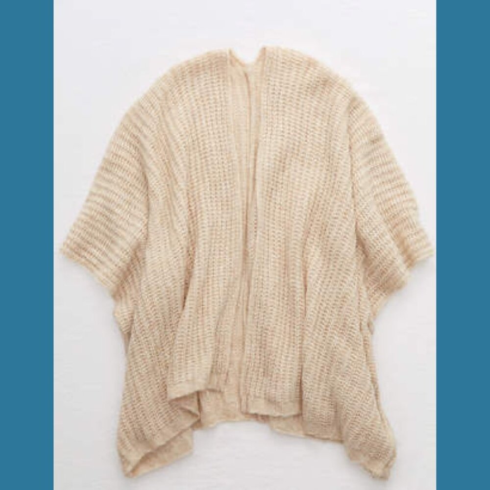 Aerie | Beige Knit Cardigan Shawl Poncho